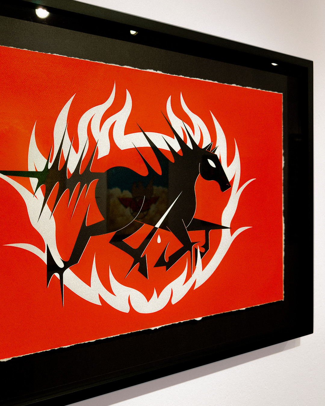 Bronco, black horse in flames on red by Daniel Dominguez